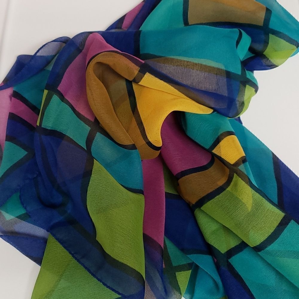 🌹COLOR BLOCK SILK SCARF - Picture 5 of 5